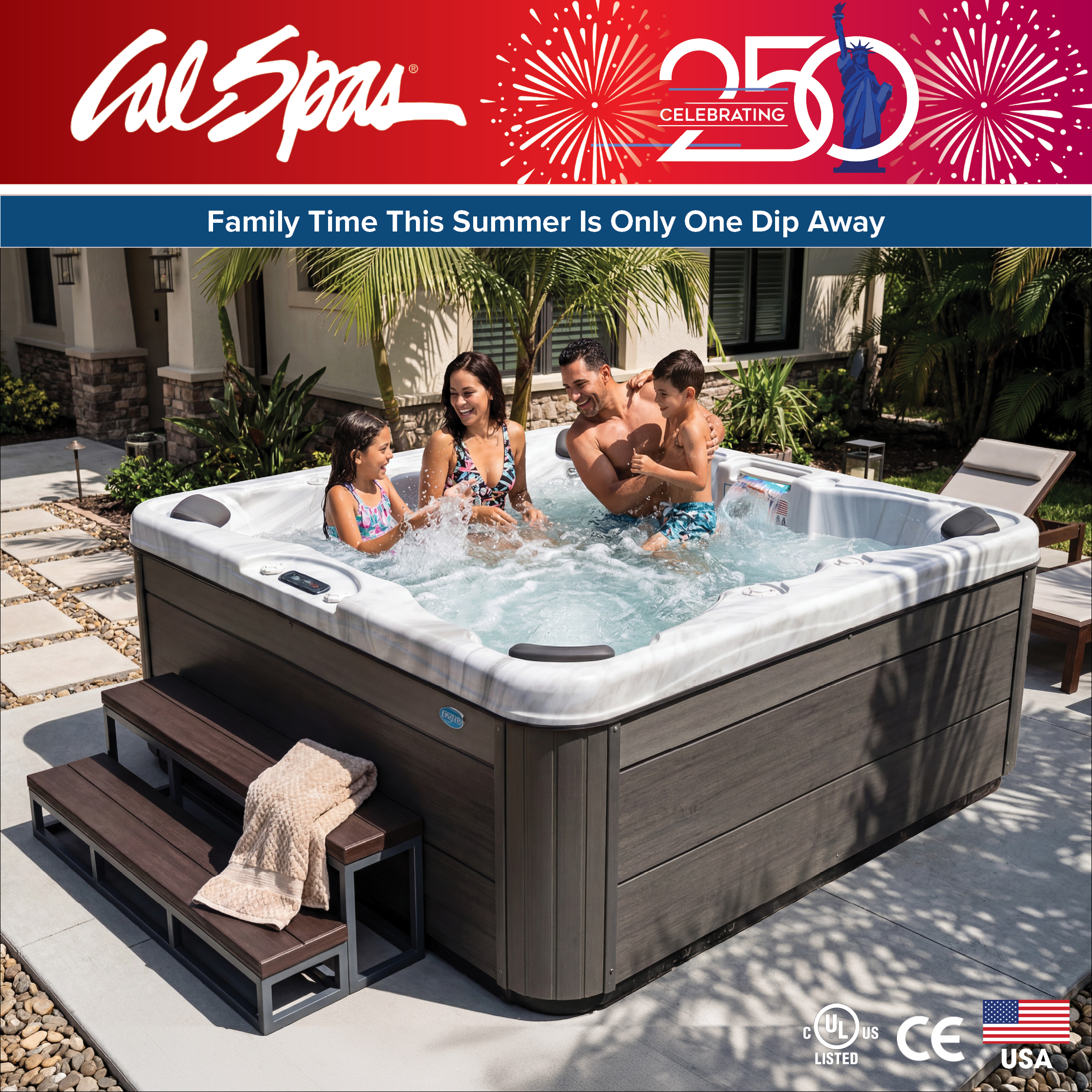 Calspas hot tub being used in a family setting - Newport Beach